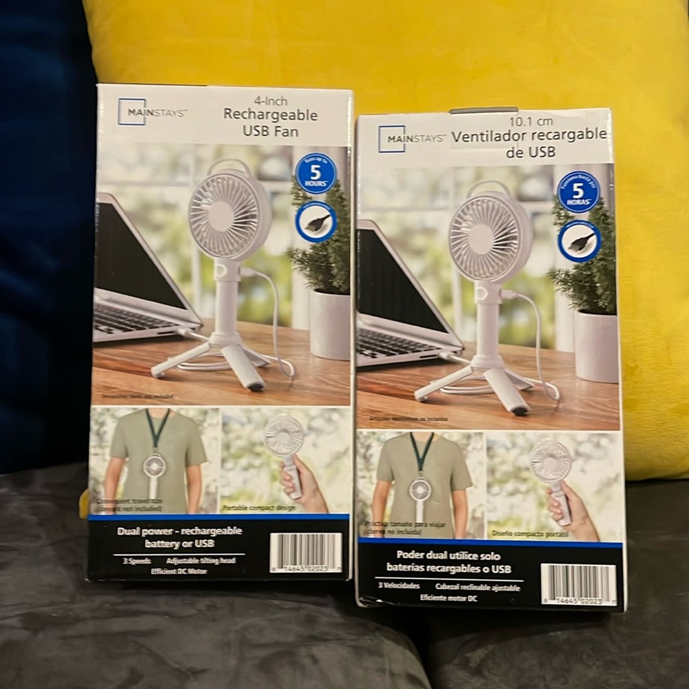 Mainstays White 4-inch Rechargeable USB Fan Brand New